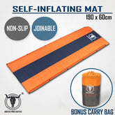 Self-Inflating Camping Mattress – 2.5cm Thick Single Sleeping – Camping, Hiking & Joinable – Orange/Grey